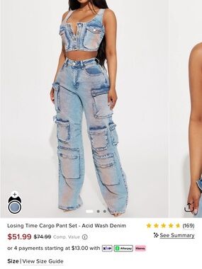 Fashion Nova Acid Wash Denim Crop Cargo Top - Light Blue